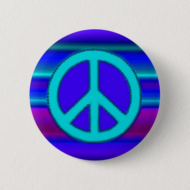 Blue Fractal & Peace Sign 6 Cm Round Badge (Front)