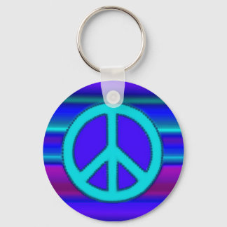 Blue Fractal & Peace Sign Key Ring
