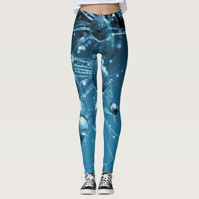 Blue Fractal Reflective Water Droplet Leggings (Front)