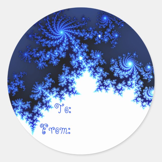 Blue Fractal Snowflake Gift Tag (Front)