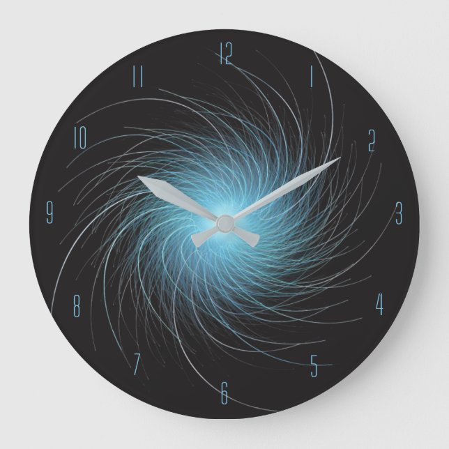 Blue Fractal Swirl Large Clock (Front)