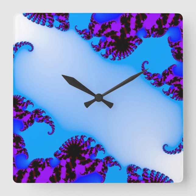 Blue fractals square wall clock (Front)