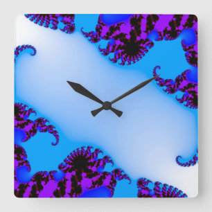 Blue fractals square wall clock