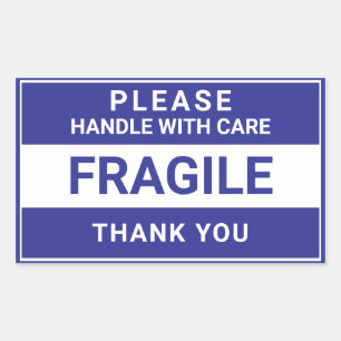 Blue Fragile Handle With Care Business Rectangular Sticker