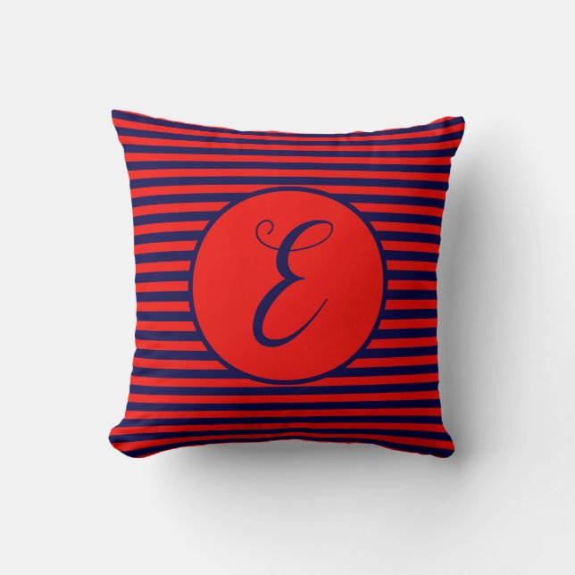 Blue Frame Monogram Letter Stripes Cushion (Front)