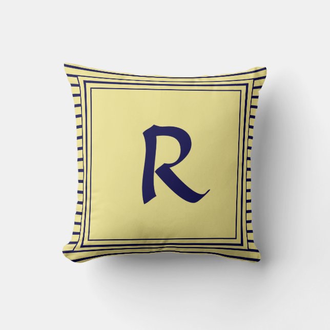 Blue Frame Monogram Letter Stripes Cushion (Front)