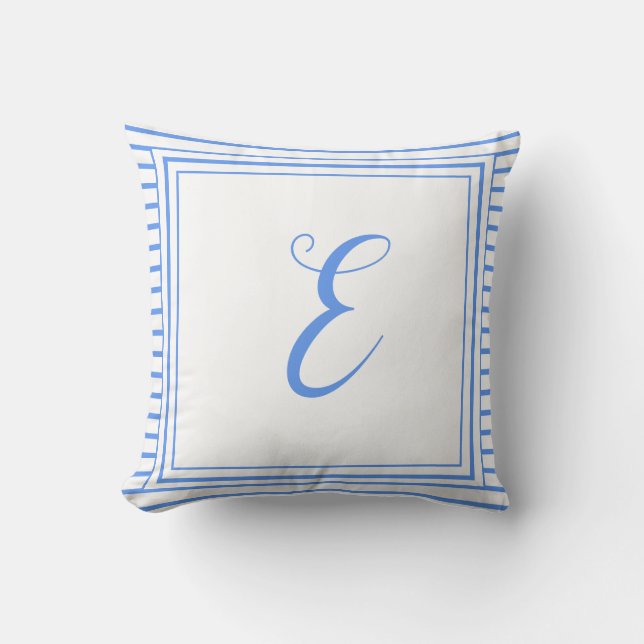 Blue Frame Monogram Letter Stripes Cushion (Front)