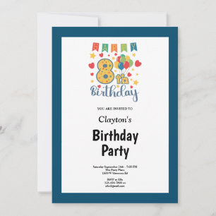 Blue Framed 8th Birthday Party Invitation