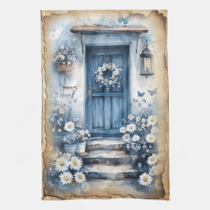 Blue Framed Door - Rustic Country Tea Towel
