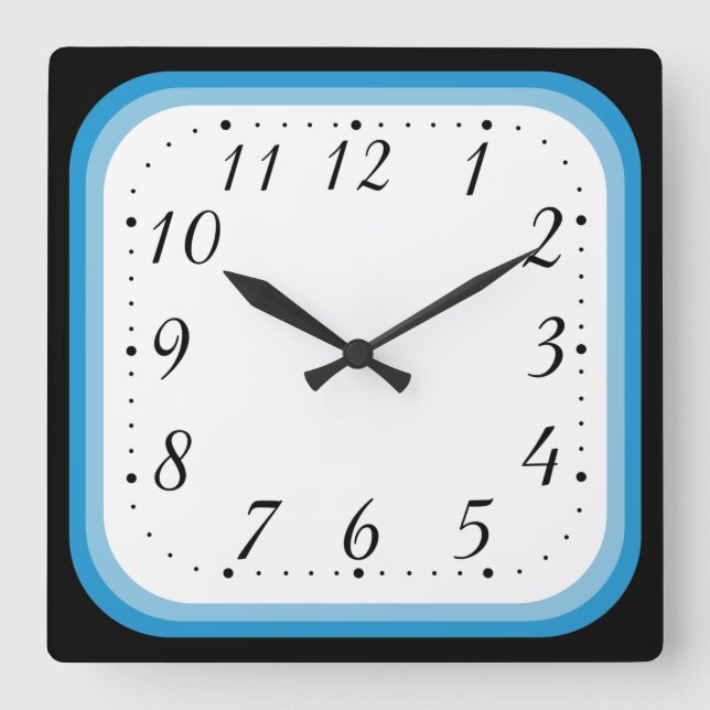 Blue Framed Square Wall Clock (Front)