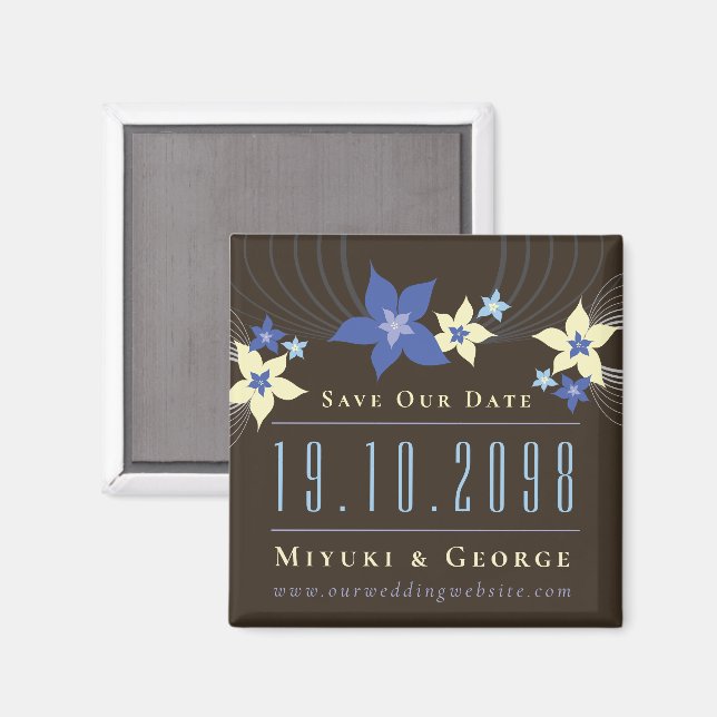 Blue Frangipani Beach Wedding Save The Date Magnet (Front/Back)