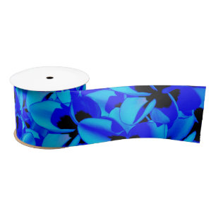 Blue Frangipani Flowers, Satin Ribbon