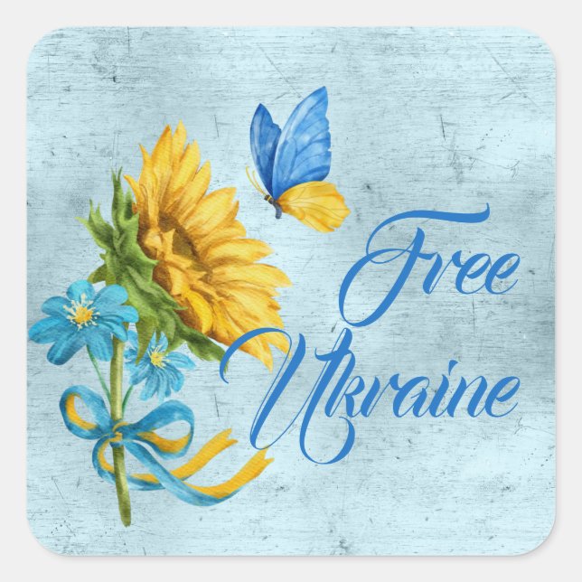 Blue Free Ukraine Sunflower & Butterfly  Square Sticker (Front)