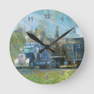 Blue Freight Truck Wall Clock