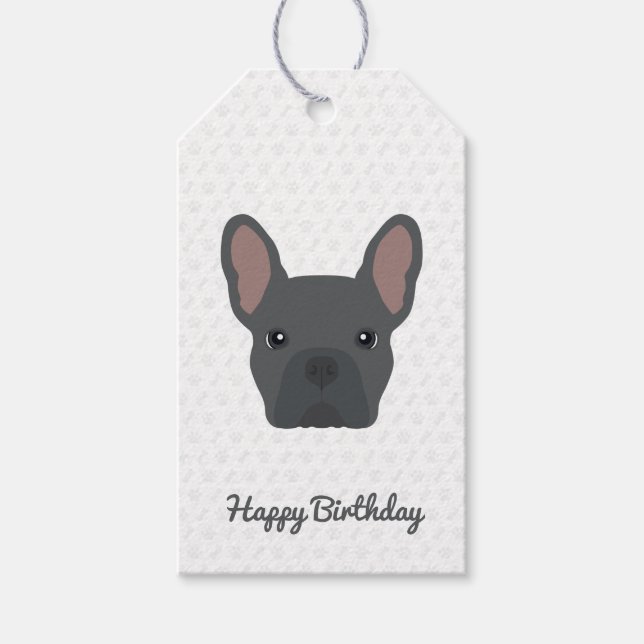 Blue French Bulldog Birthday Gift Tags (Front)