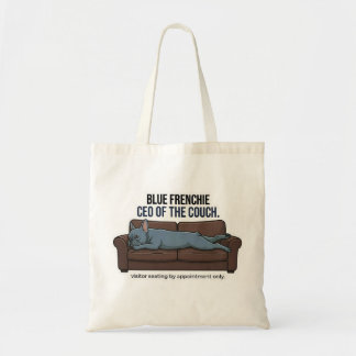 Blue French Bulldog CEO of the Couch Funny Dog Mom Tote Bag