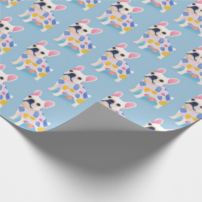 Blue French Bulldog Cute  Wrapping Paper (Corner)