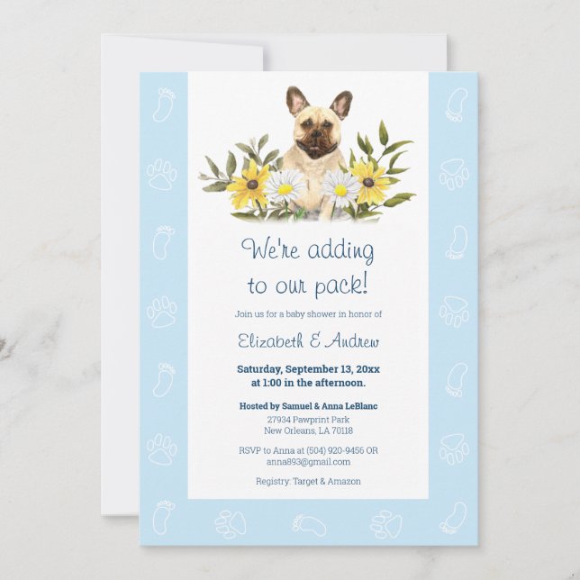 Blue French Bulldog Dog Baby Shower Invitation (Front)
