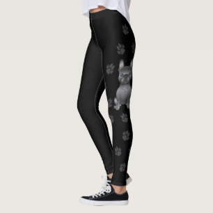 Blue French Bulldog / Frenchie Cartoon Dog & Paws Leggings
