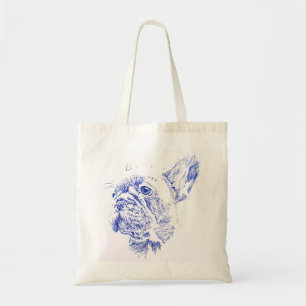 Blue French Bulldog Frenchie Drawing Tote Bag