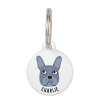 Blue French Bulldog Pet ID Tag
