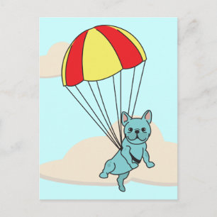 Blue French Bulldog Umbrella Fun Postcard