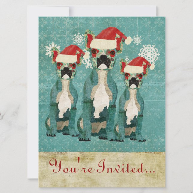 Blue French Bulldogs Holiday Invitation (Front)