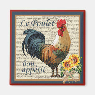 Blue French Country Kitchen Rooster Magnet