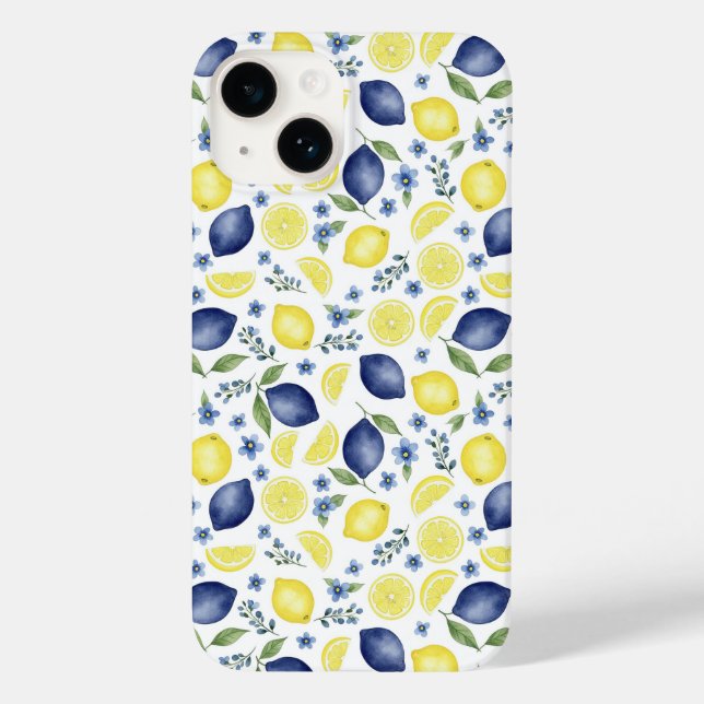 Blue French Country Lemon Pattern Case-Mate iPhone Case (Back)