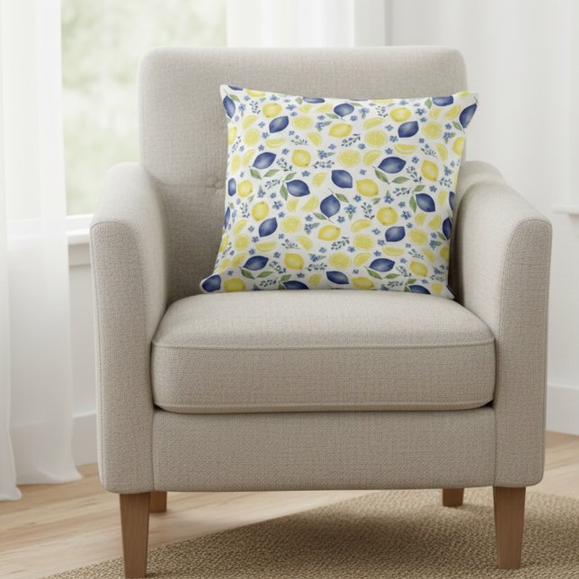 Blue French Country Lemon Pattern Cushion (Creator Uploaded)