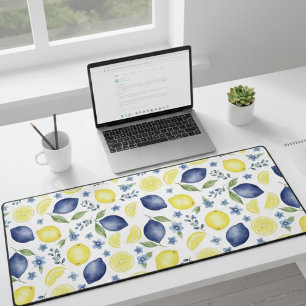 Blue French Country Lemon Pattern  Desk Mat