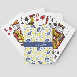 Blue French Country Lemon Pattern Name Playing Cards