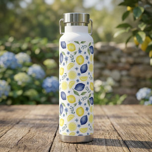 Blue French Country Lemon Pattern Water Bottle