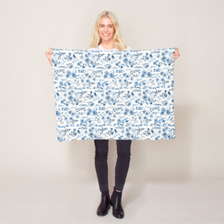 Blue French Floral Fleece Blanket