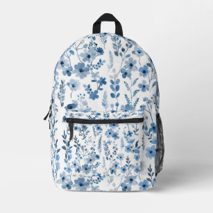 Blue French Floral  Printed Backpack