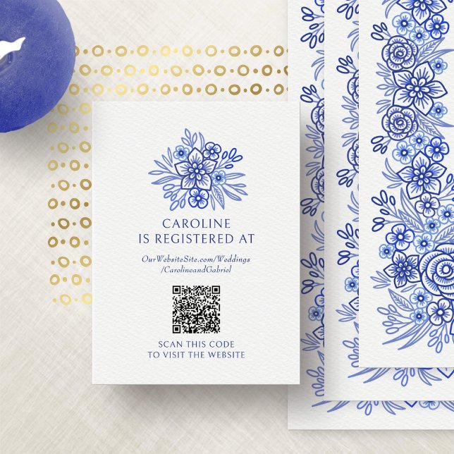 Blue French Floral Registry Bridal Shower Enclosure Card (Creator Uploaded)