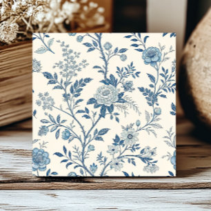 Blue French Floral Toile de Jouy Pattern Ceramic Tile