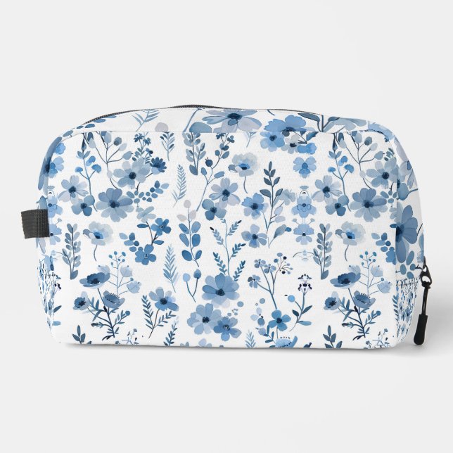 Blue French Floral Toiletries Dopp Kit (Front)