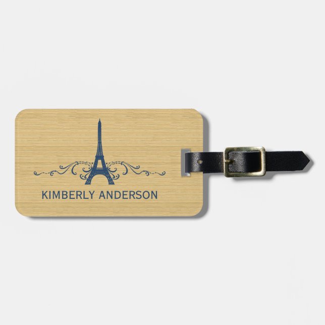 Blue French Flourish Luggage Tag (Front Horizontal)