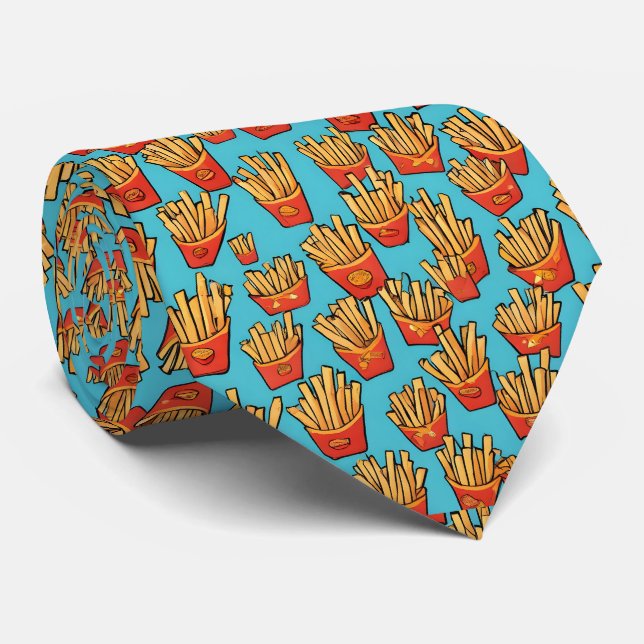  Blue French Fries Neck Tie  (Rolled)