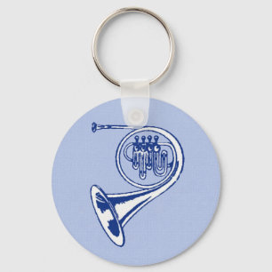 Blue French Horn Art Key Ring