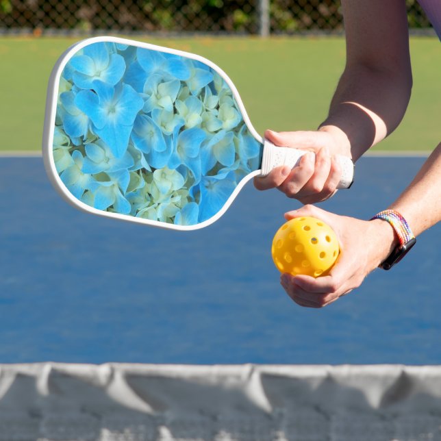 Blue French Hydrangea Floral Pickleball Paddle (Insitu)