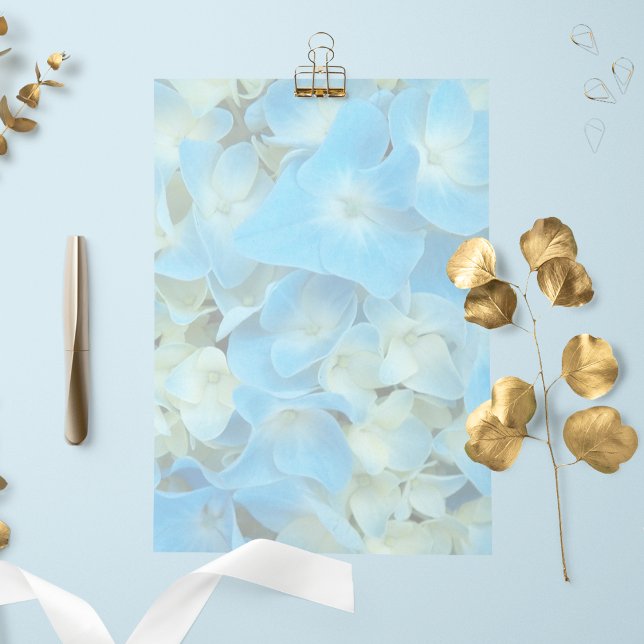 Blue French Hydrangea Floral Stationery Paper (In Situ)