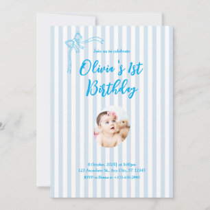 Blue French Personalised 1st Birthday Invitation