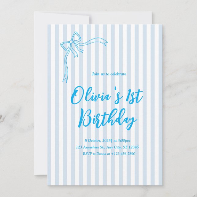 Blue French Personalised 1st Birthday Invitation (Front)