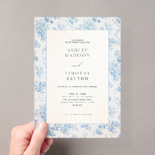 Blue French Personalised Wedding Acrylic Invitations