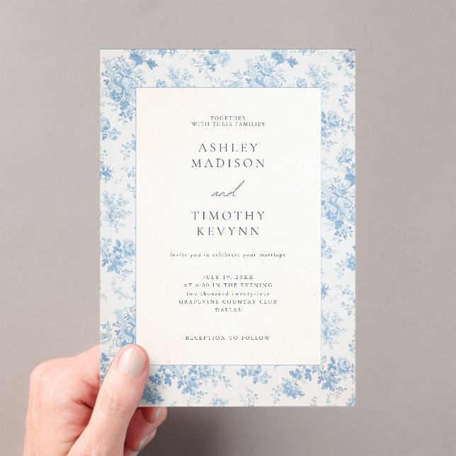 Blue French Personalized Wedding Acrylic Invitations (Insitu (Handheld))