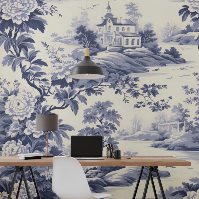 Blue French Style Toile De Jouy  Wallpaper (Creator Uploaded)