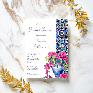 Blue French Tiles Bougainvillea bridal shower Invitation