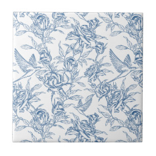 Blue French Toile Ceramic Tile